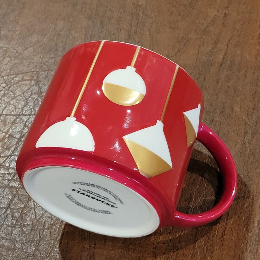 Starbucks 2012 Red Christmas Holiday Coffee Mug Gold White Ornaments - Picture 6 of 8